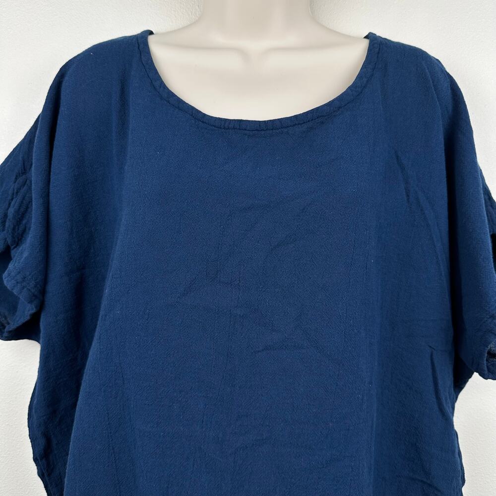 Oh My Gauze Blouse Top Cotton Short Sleeve Navy Size 3 or XXL Lagenlook Coastal - Picture 2 of 10